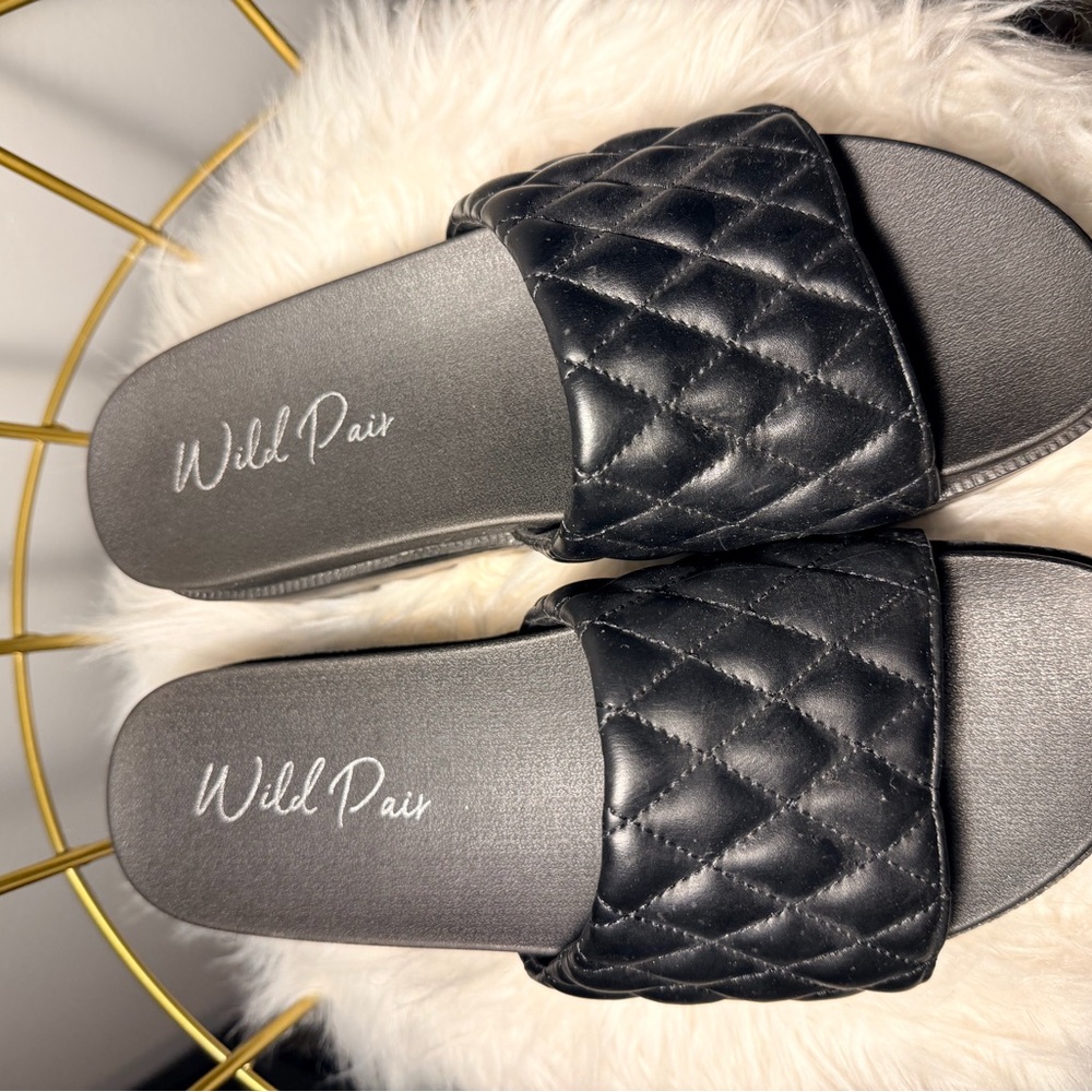Wild Pair Quilted Black Slide Sandals